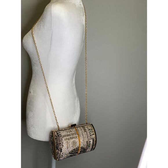 Bling Rhinestone Money Clutch Bag Purse Crystal Evening Handbag Dollar Stack Y2K - Picture 4 of 12